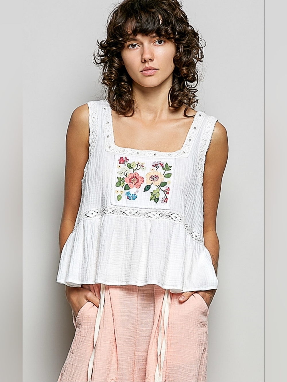 #1550 POL Wildflower Heirloom Embroidered Tank